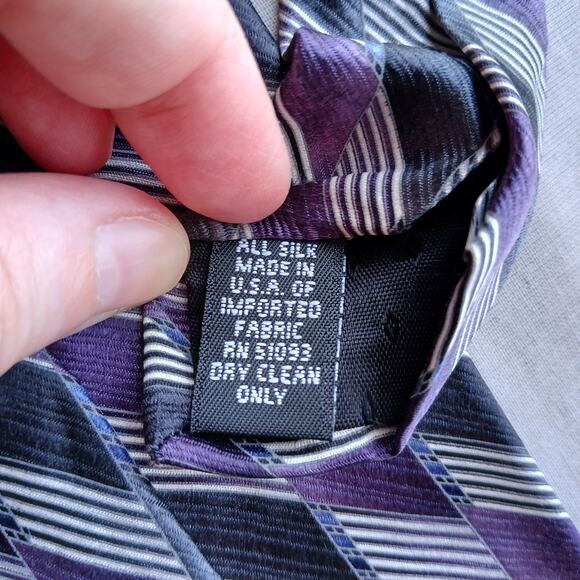 Stafford Silk Neck Tie purple black stripes geometric checkered 56" L x 4" W - Picture 6 of 8